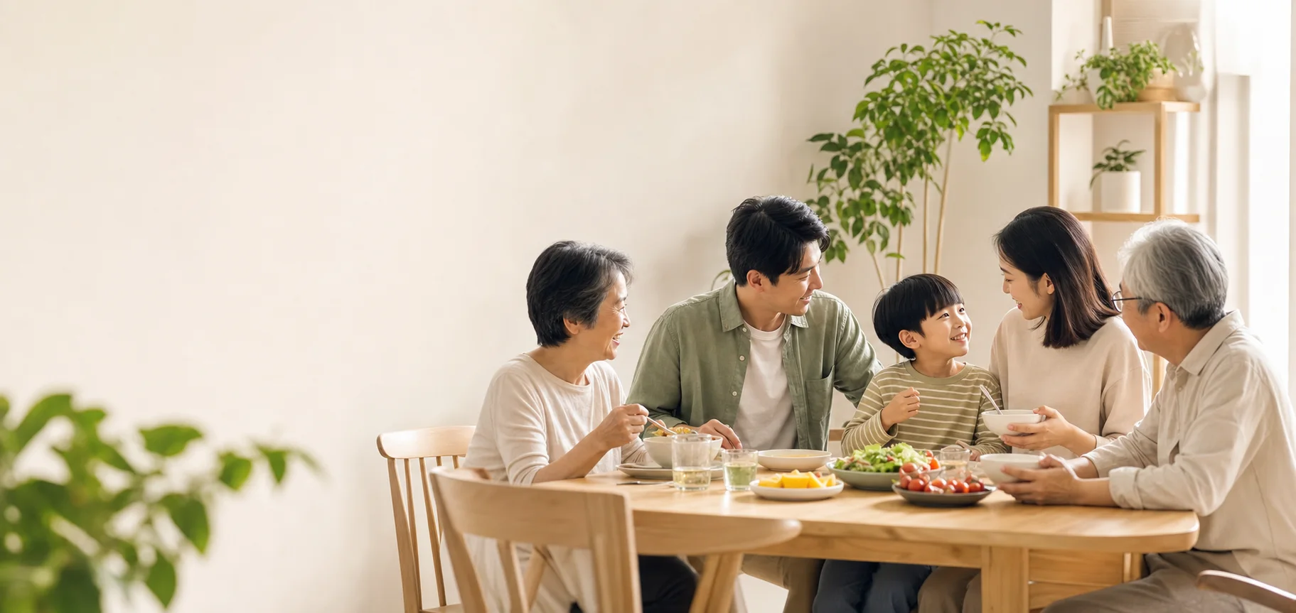 三代家庭一起享用日常餐點